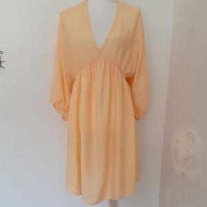 H&M Peach Color Plunged Neckline Elbow Sleeve Tunic Dress Size XL